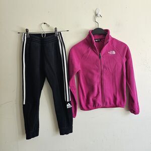 North Face Girl Fleece Jacket & Adidas Fleece Jogger Youth S 7/8 Pink & Black